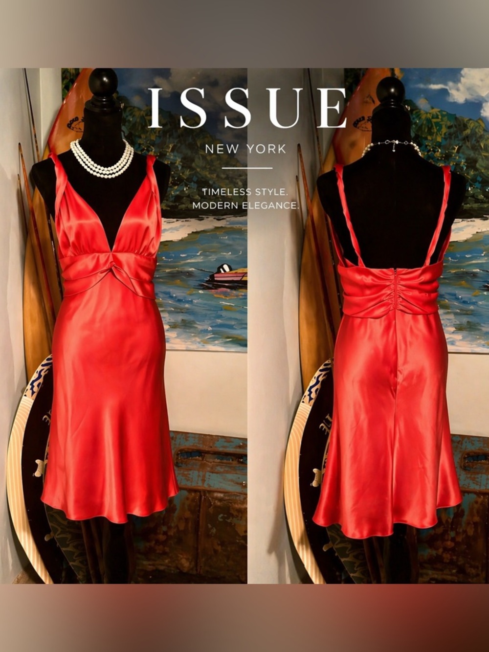 VTG Issue New York Coral Satin Slip Dress Bias Cut Cocktail Evening Glam Size - Picture 4 of 11